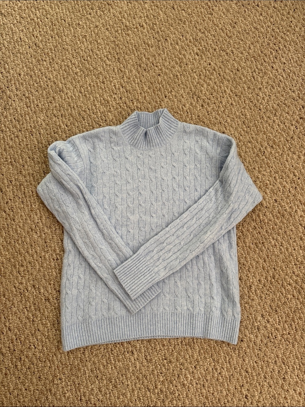 J. Crew Light Blue Cable Knit Turtleneck Sweater